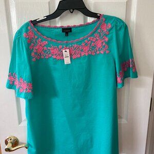 Talbots Green and Pink Top